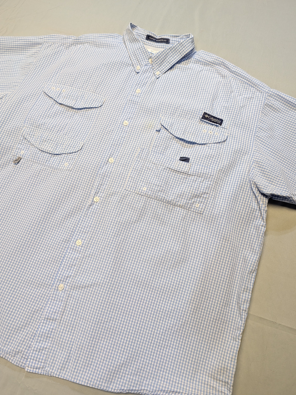 Columbia PFG Super Bonehead Men's 3X Shirt Blue Plaid Vented Omni-Shade